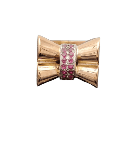 Bague 51 Bague nœud tank Art déco en or jaune 18K et rubis 58 Facettes