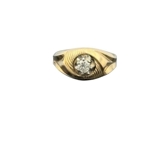 Bague 51 Bague rétro en or jaune 18K sertie d’un diamant 58 Facettes