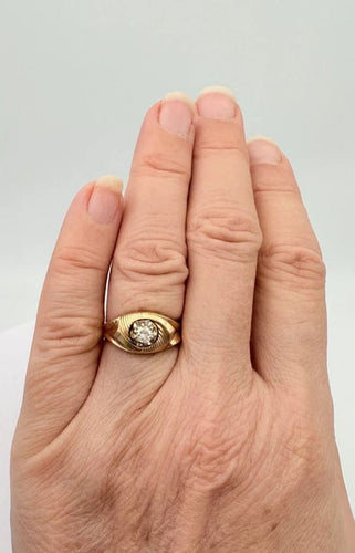 Bague 51 Bague rétro en or jaune 18K sertie d’un diamant 58 Facettes