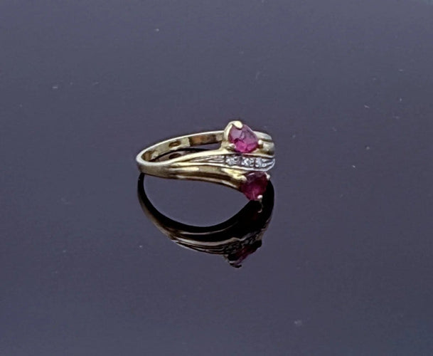 Bague 52.5 Bague Toi & Moi vintage en or jaune 18K avec rubis poire et diamants 58 Facettes