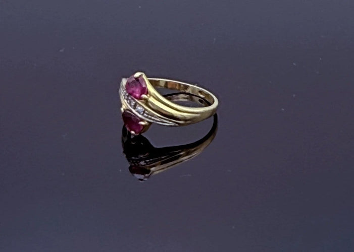 Bague 52.5 Bague Toi & Moi vintage en or jaune 18K avec rubis poire et diamants 58 Facettes