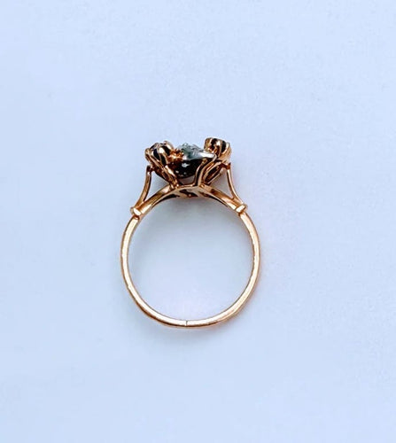 Bague 52 Bague rétro cocktail en or jaune 18K et platine, saphirs et diamants 58 Facettes