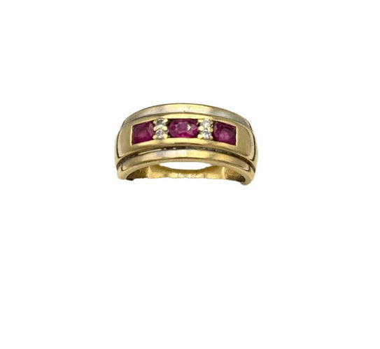 Bague 55 Bague jarretière vintage en or jaune 18k avec rubis et diamants 58 Facettes