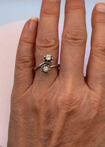 Bague 56 Bague Toi & Moi en or gris 18K et diamants 58 Facettes