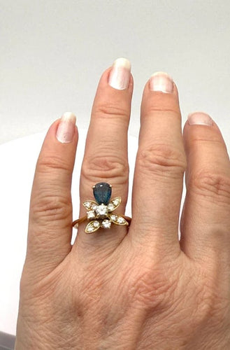 Bague 58 Bague duchesse vintage en or jaune 18K sertie de saphir et diamants 58 Facettes