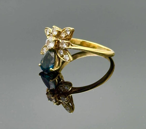 Bague 58 Bague duchesse vintage en or jaune 18K sertie de saphir et diamants 58 Facettes