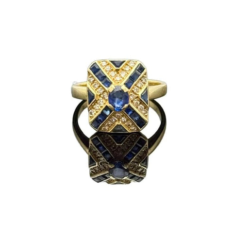 Bague 53 Bague vintage style Art déco en or jaune, saphirs et diamants 58 Facettes