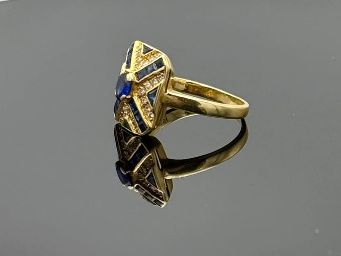 Bague 53 Bague vintage style Art déco en or jaune, saphirs et diamants 58 Facettes