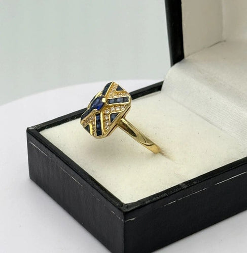 Bague 53 Bague vintage style Art déco en or jaune, saphirs et diamants 58 Facettes