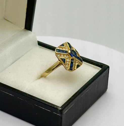 Bague 53 Bague vintage style Art déco en or jaune, saphirs et diamants 58 Facettes