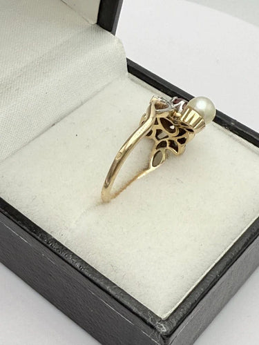 Bague 53 Bague trilogie ancienne en or 18K avec perles, grenat et diamants 58 Facettes