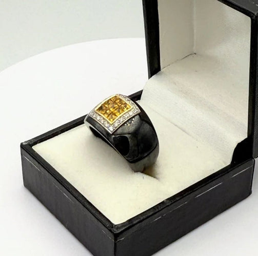 Bague 54 Guy Laroche - Bague en céramique noire en or jaune 18K, citrines et diamants 58 Facettes