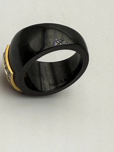 Bague 54 Guy Laroche - Bague en céramique noire en or jaune 18K, citrines et diamants 58 Facettes
