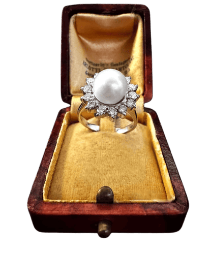 Bague 54 Bague avec perle de culture et diamants taille brillant 58 Facettes