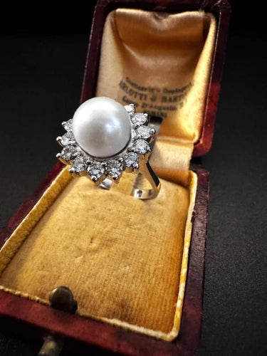 Bague 54 Bague avec perle de culture et diamants taille brillant 58 Facettes
