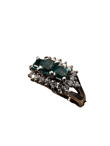 Bague 54 Bague trilogie en platine avec émeraudes et diamants 0,35 ct 58 Facettes