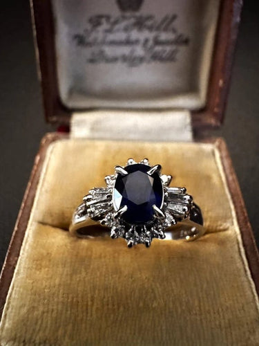 Bague 54 Bague en platine avec saphir et diamants 58 Facettes