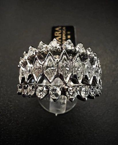 Bague 55 Alliance - Bague en or blanc et diamants taille marquise 58 Facettes