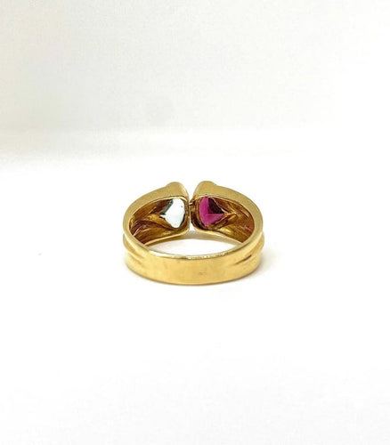 Bague 55 Bague toi et moi en or jaune 18 carats tourmaline et aigue-marine 58 Facettes