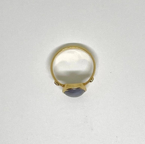 Bague 49 Bague vintage en or jaune 750 au saphir étoilé et diamants 58 Facettes