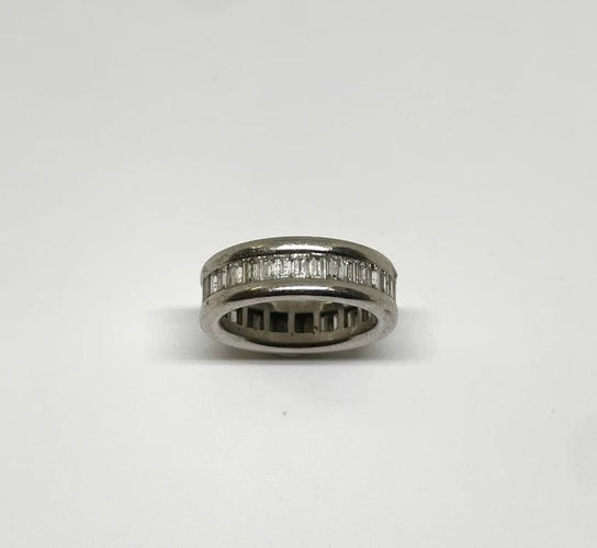 Bague 52 Alliance tour complet - Bague en or gris 750 sertie de diamants 58 Facettes