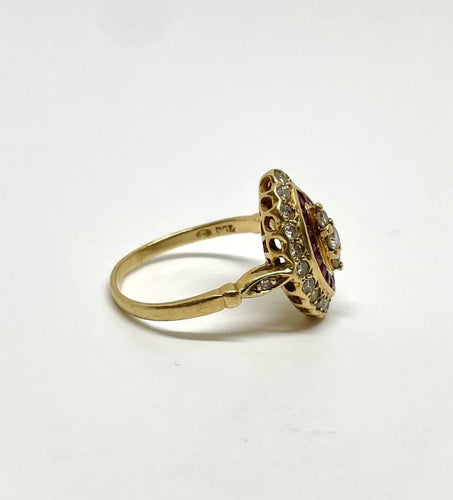 Bague 54 Bague marquise Art déco en or jaune 18K, diamants et rubis 58 Facettes