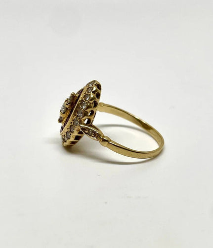 Bague 54 Bague marquise Art déco en or jaune 18K, diamants et rubis 58 Facettes