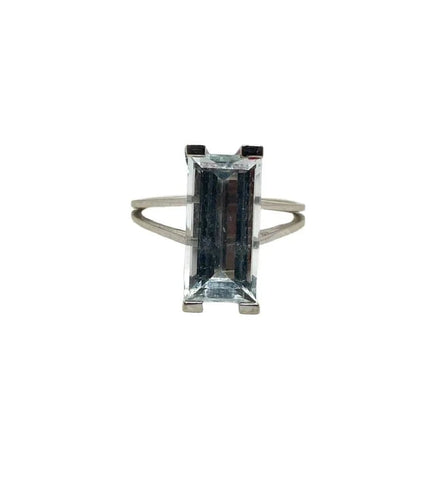 Bague 52 Bague cocktail en or gris 750 sertie d’une aigue-marine 58 Facettes