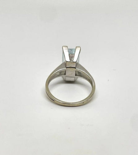 Bague 52 Bague cocktail en or gris 750 sertie d’une aigue-marine 58 Facettes