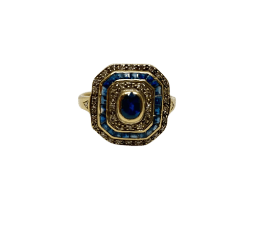 Bague 57 Bague Art déco en or jaune avec saphirs et diamants 58 Facettes