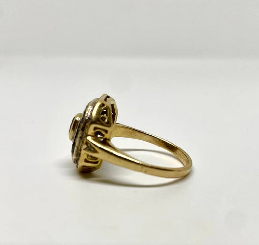 Bague 57 Bague Art déco en or jaune avec saphirs et diamants 58 Facettes