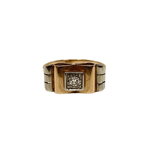 Bague 53 Bague Tank en or jaune et blanc avec diamant 0,07 ct 58 Facettes