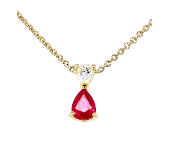 Pendentif Pendentif poire en or jaune 18 ct avec rubis et diamant 58 Facettes