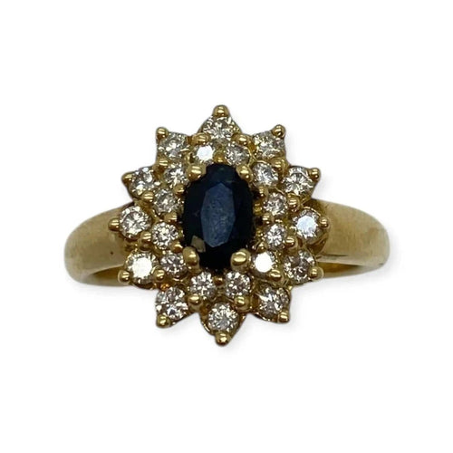 Bague 54 Bague marguerite en or jaune avec saphir et diamants 58 Facettes 330090012