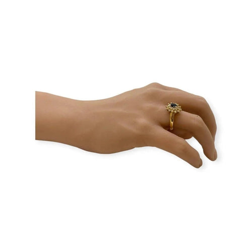 Bague 54 Bague marguerite en or jaune avec saphir et diamants 58 Facettes 330090012