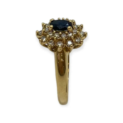 Bague 54 Bague marguerite en or jaune avec saphir et diamants 58 Facettes 330090012