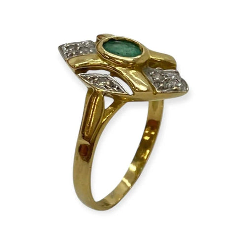 Bague 52 Bague ancienne en or jaune 18k avec émeraude et diamants 58 Facettes 330091854
