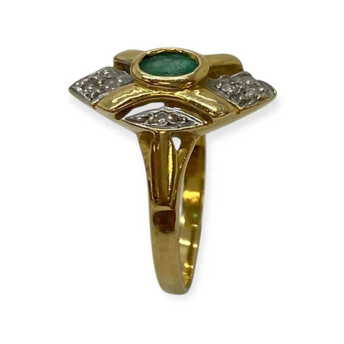 Bague 52 Bague ancienne en or jaune 18k avec émeraude et diamants 58 Facettes 330091854