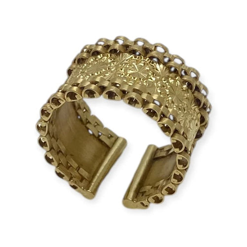 Bague 57 Bague large travaillée en or jaune 750 (18k) 58 Facettes 330086365