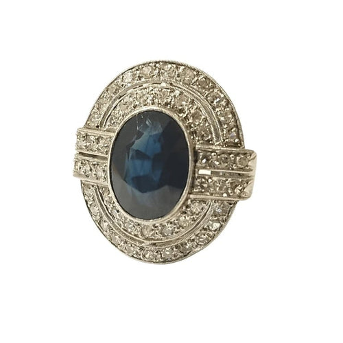 Bague 50 Bague Art déco saphir et diamants en platine 58 Facettes