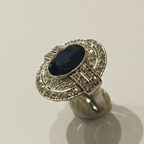 Bague 50 Bague Art déco saphir et diamants en platine 58 Facettes