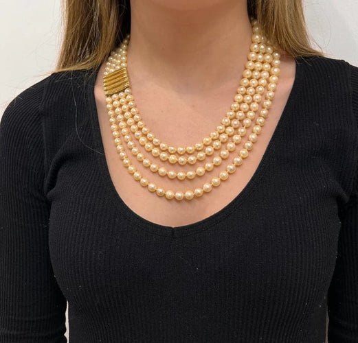 Collier Collier 4 rangs de perles avec fermoir en or jaune 18K et diamants 58 Facettes