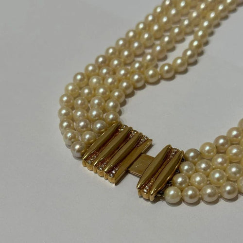 Collier Collier 4 rangs de perles avec fermoir en or jaune 18K et diamants 58 Facettes
