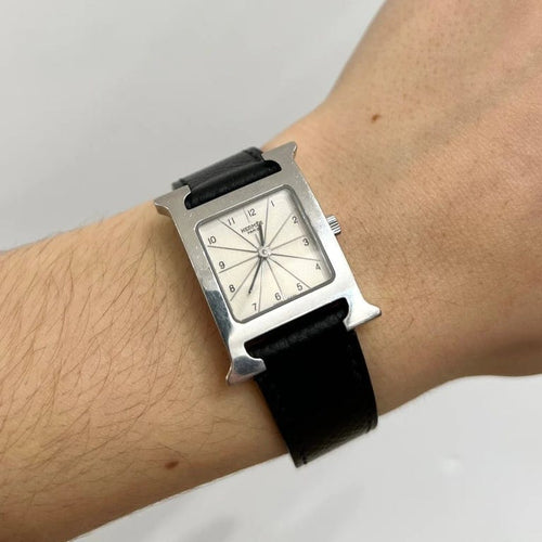 Montre Hermès Heure H HH1.210 - Montre quartz en acier et cuir noir 58 Facettes