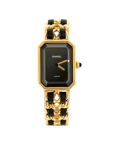 Montre Chanel Première - Montre plaqué or et cuir noir taille XL 58 Facettes LV111