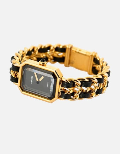 Montre Chanel Première - Montre plaqué or et cuir noir taille XL 58 Facettes LV111