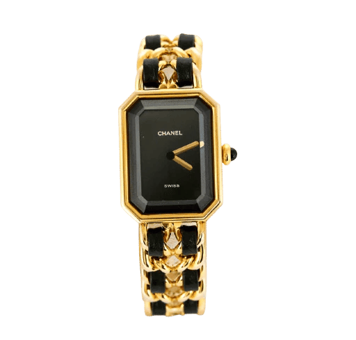 Montre M Chanel Première - Montre taille M en plaqué or et cuir noir 58 Facettes
