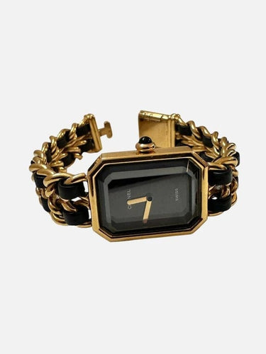 Montre M Chanel Première - Montre taille M en plaqué or et cuir noir 58 Facettes