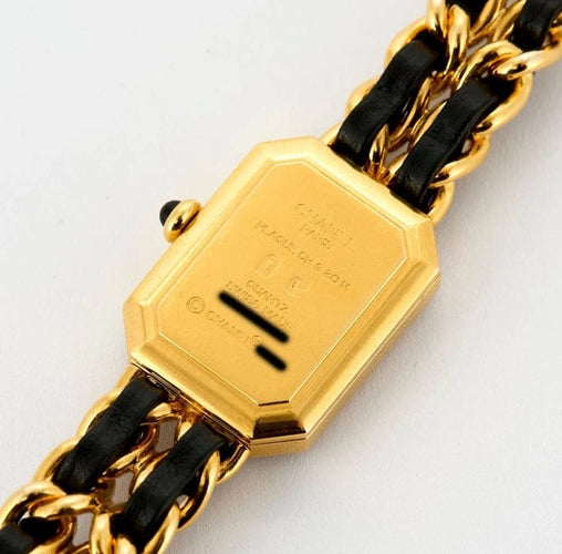 Montre M Chanel Première - Montre taille M en plaqué or et cuir noir 58 Facettes