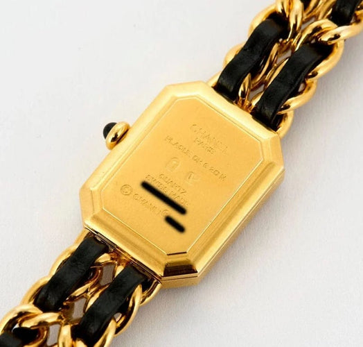 Montre Chanel Première - Montre en plaqué or et cuir noir, taille L 58 Facettes